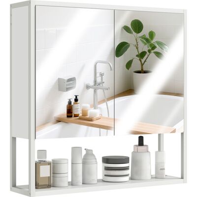 OEM Mobile Bagno A Parete Con Specchio, Armadietto Con Mensola Regolabile E Ripiano Aperto, 60x16x60 Cm, Bianco OEM Mobile Bagno A Parete Con Specchio, Armadietto Con Mensola Regolabile E Ripiano Aperto, 60x16x60 Cm, Bianco