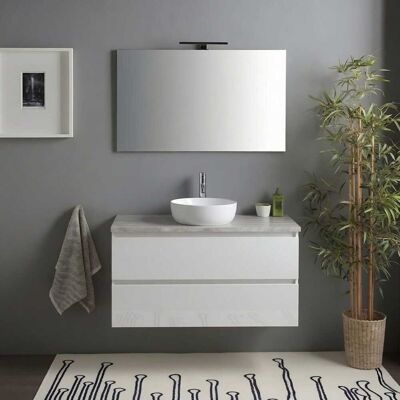 KIAMAMI VALENTINA Mobile Bagno Sospeso 100cm Bianco Lucido Top Beton Moderno E Specchio Benaco KIAMAMI VALENTINA Mobile Bagno Sospeso 100cm Bianco Lucido Top Beton Moderno E Specchio Benaco