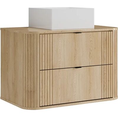 Unique Mobile Bagno Sospesocon Lavabo Da Appoggio Quadrato Naturale Chiaro 80 Cm - Filor Unique Mobile Bagno Sospesocon Lavabo Da Appoggio Quadrato Naturale Chiaro 80 Cm - Filor