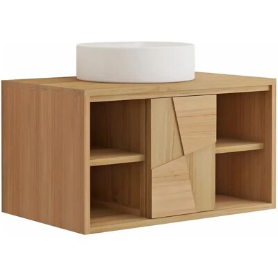 Unique Mobile Bagno Sospeso In Teak Con Lavabo Da Appoggio Rotondo In Ceramica L80 Cm - Sumbawa Unique Mobile Bagno Sospeso In Teak Con Lavabo Da Appoggio Rotondo In Ceramica L80 Cm - Sumbawa