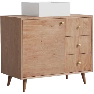 Unique Mobile Da Bagno In Rovere Massello Con Lavabo Da Appoggio Quadrato Naturale Chiaro 93 Cm - Zareno Unique Mobile Da Bagno In Rovere Massello Con Lavabo Da Appoggio Quadrato Naturale Chiaro 93 Cm - Zareno