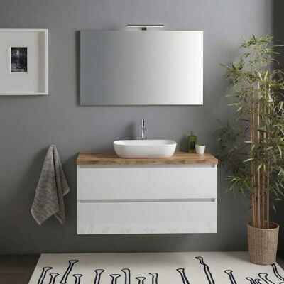 KIAMAMI VALENTINA Mobile Bagno Sospeso 100cm Bianco Lucido Top Rovere Naturale, Specchio Benaco KIAMAMI VALENTINA Mobile Bagno Sospeso 100cm Bianco Lucido Top Rovere Naturale, Specchio Benaco