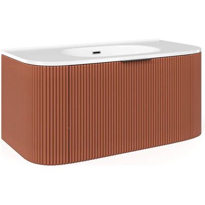Unique Mobile Bagno Sospeso Scanalato Con Lavabo Da Incasso Terracotta Opaco 100 Cm - Lomeri Unique Mobile Bagno Sospeso Scanalato Con Lavabo Da Incasso Terracotta Opaco 100 Cm - Lomeri