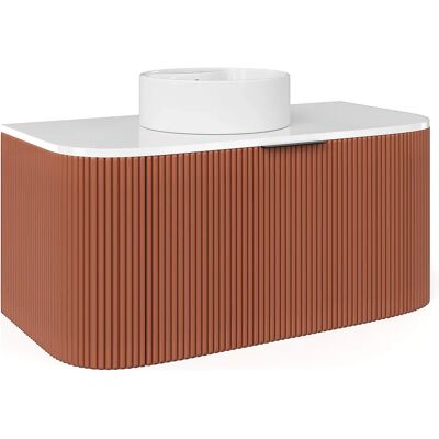 Unique Mobile Bagno Sospeso Scanalato Con Lavabo Da Appoggio Rotondo Terracotta Opaco 100 Cm - Lomeri Unique Mobile Bagno Sospeso Scanalato Con Lavabo Da Appoggio Rotondo Terracotta Opaco 100 Cm - Lomeri