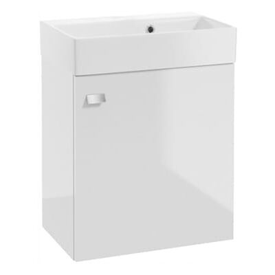OEM Mobiletto Da Bagno Sospeso Con Lavabo Integrato, 60x50 Cm. Bianco Lucido, Maniglia Cromata. Elara OEM Mobiletto Da Bagno Sospeso Con Lavabo Integrato, 60x50 Cm. Bianco Lucido, Maniglia Cromata. Elara
