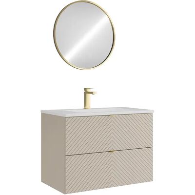 Unique Mobile Bagno Sospeso Con Lavabo Da Incasso, Rubinetto E Specchio Beige 80 Cm - Dorioni Unique Mobile Bagno Sospeso Con Lavabo Da Incasso, Rubinetto E Specchio Beige 80 Cm - Dorioni