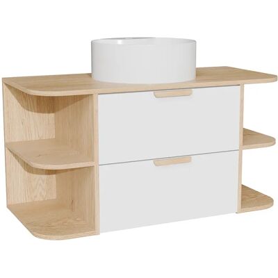 Unique Mobile Bagno Sospeso Con Nicchie E Lavabo Da Appoggio Rotondo Bianco E Naturale Chiaro L100 Cm – Avoreli Unique Mobile Bagno Sospeso Con Nicchie E Lavabo Da Appoggio Rotondo Bianco E Naturale Chiaro L100 Cm – Avoreli