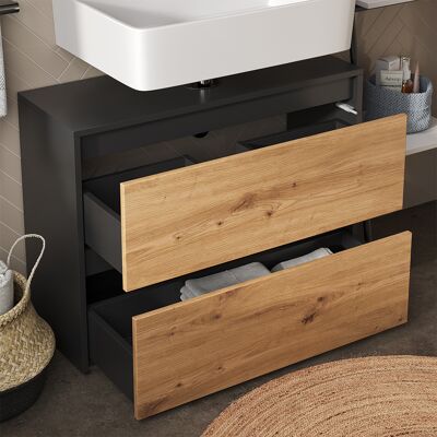 Vicco Mobile Sottolavabo Per Bagno Majest, Antracite/artisan, 80.1 X 62 Cm Con 2 Cassetti, Vicco Mobile Sottolavabo Per Bagno Majest, Antracite/artisan, 80.1 X 62 Cm Con 2 Cassetti,