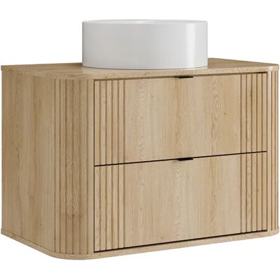 Unique Mobile Bagno Sospeso Con Lavabo Da Appoggio Rotondo Naturale Chiaro 80 Cm - Filor Unique Mobile Bagno Sospeso Con Lavabo Da Appoggio Rotondo Naturale Chiaro 80 Cm - Filor