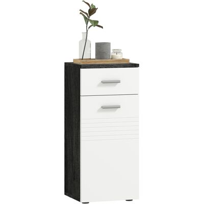 TORMATOR Mobile Bagno Con Cassetto E Armadietto In Legno, 35x30x77.5cm, Bianco E Nero TORMATOR Mobile Bagno Con Cassetto E Armadietto In Legno, 35x30x77.5cm, Bianco E Nero