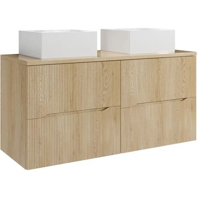 Unique Mobile Bagno Sospeso Scanalato Con Lavabo Da Appoggio Quadrato Naturale Chiaro 120 Cm - Oriso Unique Mobile Bagno Sospeso Scanalato Con Lavabo Da Appoggio Quadrato Naturale Chiaro 120 Cm - Oriso