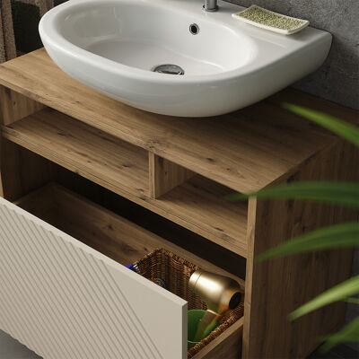 Vicco Mobile Sottolavabo Per Bagno Beatrice, Cachemire/rovere Artigianale, 80 X 64 Cm Con Cassetto, Vicco Mobile Sottolavabo Per Bagno Beatrice, Cachemire/rovere Artigianale, 80 X 64 Cm Con Cassetto,