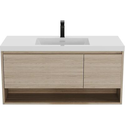 Unique Mobile Per Bagno Sospeso Lavabo Singolo 120 Cm Naturale Chiaro Con Rubinetto - Pujuka Unique Mobile Per Bagno Sospeso Lavabo Singolo 120 Cm Naturale Chiaro Con Rubinetto - Pujuka