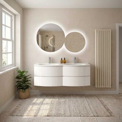 KIAMAMI VALENTINA Mobile Bagno Sospeso 140cm Curvo Bianco Lucido Moderno Los Angeles KIAMAMI VALENTINA Mobile Bagno Sospeso 140cm Curvo Bianco Lucido Moderno Los Angeles