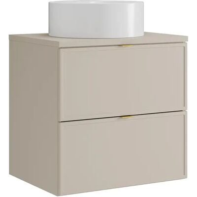 Unique Mobile Bagno Sospeso Con Lavabo Da Appoggio Rotondo Beige 60 Cm - Ondil Unique Mobile Bagno Sospeso Con Lavabo Da Appoggio Rotondo Beige 60 Cm - Ondil