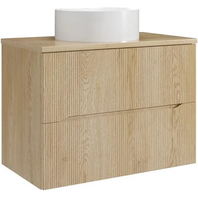 Unique Mobile Bagno Sospeso Scanalato Con Lavabo Da Appoggio Rotondo Naturale Chiaro 80 Cm - Oriso Unique Mobile Bagno Sospeso Scanalato Con Lavabo Da Appoggio Rotondo Naturale Chiaro 80 Cm - Oriso