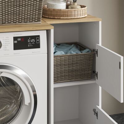 Vicco Armadietto Da Bagno Con Portabiancheria Viktor, Bianco/rovere Artigianale, 40.2 X 88.2 Cm A 2 Ante, Vicco Armadietto Da Bagno Con Portabiancheria Viktor, Bianco/rovere Artigianale, 40.2 X 88.2 Cm A 2 Ante,