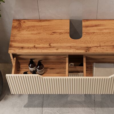 Vicco Mobile Sottolavabo Per Bagno Lotta, Rovere/cashmere A Righe, 99.4 X 62.5 Cm Con 2 Cassetti, Vicco Mobile Sottolavabo Per Bagno Lotta, Rovere/cashmere A Righe, 99.4 X 62.5 Cm Con 2 Cassetti,