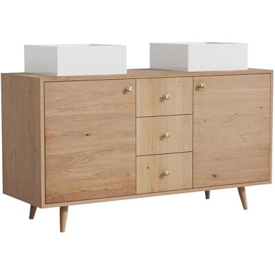 Unique Mobile Bagno In Rovere Massello Con Lavabo Da Appoggio Quadrato Naturale Chiaro 145 Cm - Zareno Unique Mobile Bagno In Rovere Massello Con Lavabo Da Appoggio Quadrato Naturale Chiaro 145 Cm - Zareno