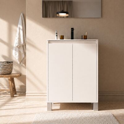 AURLANE Set Mobile Bagno 50cm Laccato Bianco 2 Ante Con Lavabo In Ceramica - Xenos AURLANE Set Mobile Bagno 50cm Laccato Bianco 2 Ante Con Lavabo In Ceramica - Xenos