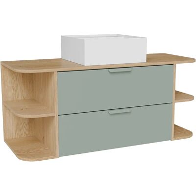 Unique Mobile Per Lavabo Sospeso Con Nicchie E Lavabo Da Appoggio Quadrato Verde Acqua E Naturale Chiaro L 120 Cm - Avoreli Unique Mobile Per Lavabo Sospeso Con Nicchie E Lavabo Da Appoggio Quadrato Verde Acqua E Naturale Chiaro L 120 Cm - Avoreli