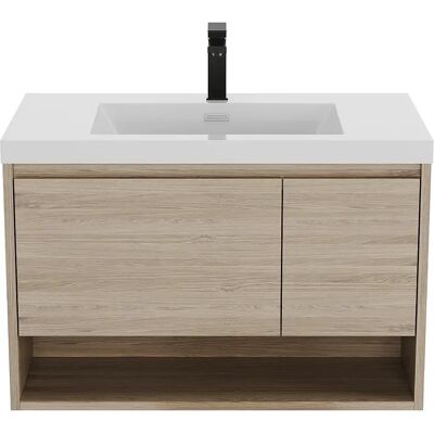 Unique Mobile Per Bagno Sospeso Lavabo Singolo 90 Cm Naturale Chiaro Con Rubinetto - Pujuka Unique Mobile Per Bagno Sospeso Lavabo Singolo 90 Cm Naturale Chiaro Con Rubinetto - Pujuka
