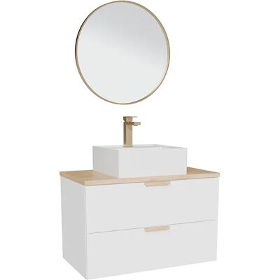 Unique Mobile Bagno Sospeso Con Lavabo Da Appoggio Quadrato, Rubinetto E Specchio Bianco L80 Cm – Avoreli Unique Mobile Bagno Sospeso Con Lavabo Da Appoggio Quadrato, Rubinetto E Specchio Bianco L80 Cm – Avoreli