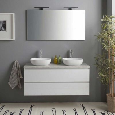 KIAMAMI VALENTINA Mobile Bagno Sospeso 120cm Bianco Lucido Top Beton, Specchio E Lampada Benaco KIAMAMI VALENTINA Mobile Bagno Sospeso 120cm Bianco Lucido Top Beton, Specchio E Lampada Benaco
