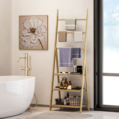 PZCC Scaffale Bagno Con Porta Asciugamani, Mobile Bagno A 3 Ripiani Con 3 Barre Portasciugamani Autoportante E Pieghevole, Legno Di Bambù PZCC Scaffale Bagno Con Porta Asciugamani, Mobile Bagno A 3 Ripiani Con 3 Barre Portasciugamani Autoportante E Pieghevole, Legno Di Bambù