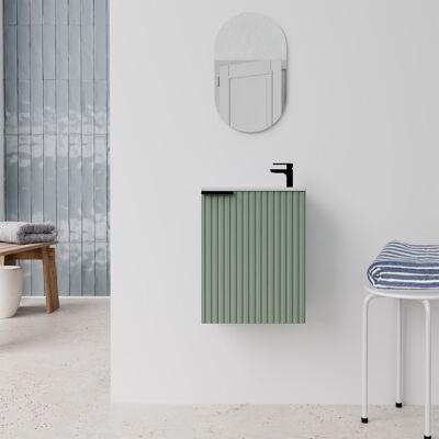 AURLANE Set Mobile Da Bagno Salvaspazio In Mdf Ondulato Verde 40x50x22 Cm E Specchio Ovale - Milo AURLANE Set Mobile Da Bagno Salvaspazio In Mdf Ondulato Verde 40x50x22 Cm E Specchio Ovale - Milo