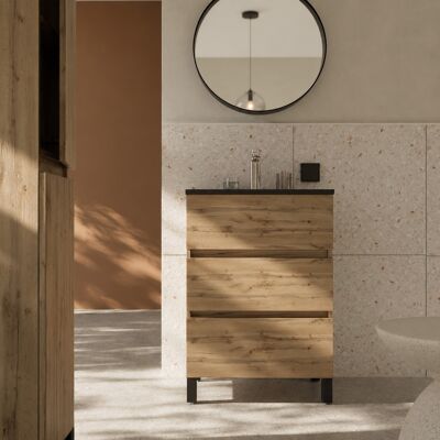 AURLANE Set Mobile Bagno 50cm Rovere Naturale 3 Cassetti Con Lavabo In Ceramica Nera - Timber AURLANE Set Mobile Bagno 50cm Rovere Naturale 3 Cassetti Con Lavabo In Ceramica Nera - Timber