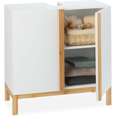 RELAXDAYS Mobile Sottolavabo, 2 Scomparti, Armadietto Da Bagno In Mdf E Bambù, Per Lavabo,60,5x60x30,5cm, Bianco/marrone - RELAXDAYS Mobile Sottolavabo, 2 Scomparti, Armadietto Da Bagno In Mdf E Bambù, Per Lavabo,60,5x60x30,5cm, Bianco/marrone -