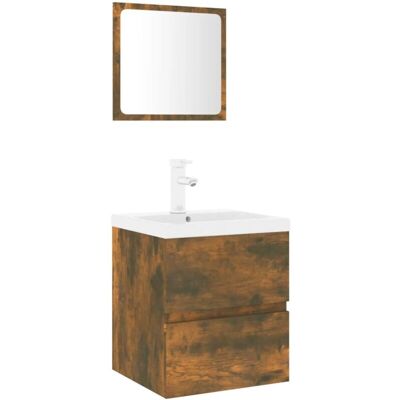 Set di mobili da bagno vidaXL - Multistrato Roble Ahumado - Montato a parete Set di mobili da bagno vidaXL - Multistrato Roble Ahumado - Montato a parete