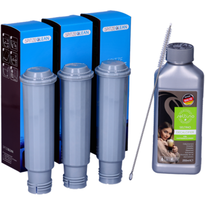 OEM Set Per Macchine Da Caffè Krups, Siemens, Aeg, Bosch, Gaggenau, Melitta, Nivona, Cacoon, Neff: Filtro Spitze Gewinde X3, Decalcificante Seltino 250 Ml, Spazzola Seltino OEM Set Per Macchine Da Caffè Krups, Siemens, Aeg, Bosch, Gaggenau, Melitta, Nivona, Cacoon, Neff: Filtro Spitze Gewinde X3, Decalcificante Seltino 250 Ml, Spazzola Seltino