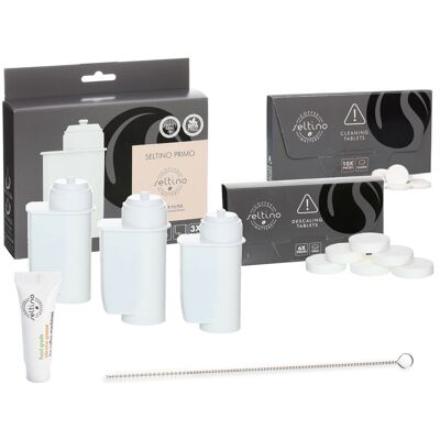 OEM Kit Seltino Per Macchine Da Caffè Bosch, Siemens, Neff, Gaggenau: 3 Filtri Seltino Primo, Pastiglie Detergenti, Pastiglie Anticalcare, Grasso, Spazzolino. OEM Kit Seltino Per Macchine Da Caffè Bosch, Siemens, Neff, Gaggenau: 3 Filtri Seltino Primo, Pastiglie Detergenti, Pastiglie Anticalcare, Grasso, Spazzolino.