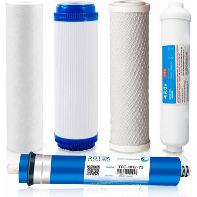 ROSMMEL Pack 4 Filtri Acqua Con Membrana Per Osmosi Inversa Universale 5 Stadi ROSMMEL Pack 4 Filtri Acqua Con Membrana Per Osmosi Inversa Universale 5 Stadi