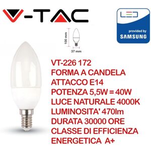 V-TAC PRO VT-226 Lampadina LED E14 5,5W Candela Chip Samsung Bianco naturale - 4000K