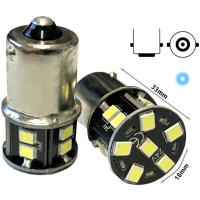 CARALL - 2 Lampade Led Ba15s 24v G18 R5w Bianco Freddo 16 Smd 2835 Piedi Dritti No Polarità CARALL - 2 Lampade Led Ba15s 24v G18 R5w Bianco Freddo 16 Smd 2835 Piedi Dritti No Polarità