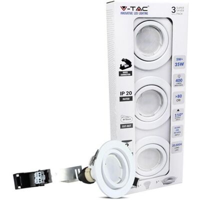 V-TAC 3 Pz Faretti Led Incasso Rotondo Orientabile 5w Carcassa Bianco 4500k Neutro Con Lampada Gu10 Sostituibile Sku 8882 V-TAC 3 Pz Faretti Led Incasso Rotondo Orientabile 5w Carcassa Bianco 4500k Neutro Con Lampada Gu10 Sostituibile Sku 8882