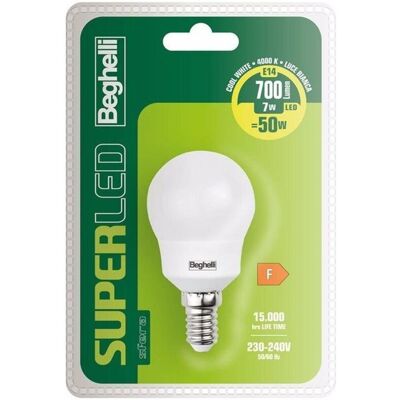 Beghelli - Superled Lampadina Led E14 7w 4000k Bianco Neutro Equivalente 50w Globo Beghelli - Superled Lampadina Led E14 7w 4000k Bianco Neutro Equivalente 50w Globo