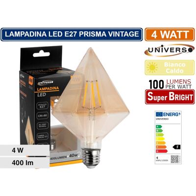 UNIVERSO - Lampadina Led Vintage A Forma Di Prisma E27 4w Vetro Ambrato Filamento Luce Calda 2500k Pub Taverne UNIVERSO - Lampadina Led Vintage A Forma Di Prisma E27 4w Vetro Ambrato Filamento Luce Calda 2500k Pub Taverne