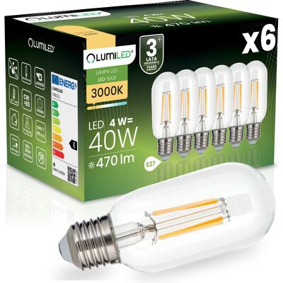 OEM 6 Lampadine Led E27 T45 Filamento 4w = 40w 470lm 3000k Luce Calda 360° Decorativa Lumiled OEM 6 Lampadine Led E27 T45 Filamento 4w = 40w 470lm 3000k Luce Calda 360° Decorativa Lumiled