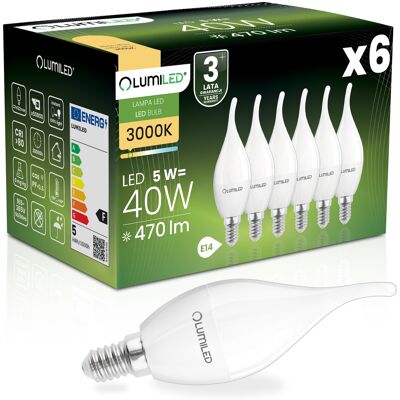OEM 6 Lampadine Led E14 A Candela Ba35 5w = 40w 470lm 3000k Luce Calda 180° Lumiled OEM 6 Lampadine Led E14 A Candela Ba35 5w = 40w 470lm 3000k Luce Calda 180° Lumiled