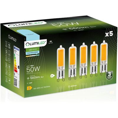 OEM 5 Capsule Led G9 Da 5w = 50w 560lm 6500k Luce Fredda 360° Filamento Lumiled OEM 5 Capsule Led G9 Da 5w = 50w 560lm 6500k Luce Fredda 360° Filamento Lumiled