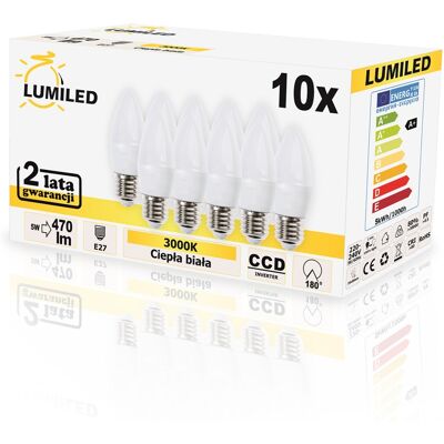 OEM 10 Lampadine Led E27 A Candela B35 5w = 40w 470lm 3000k Luce Calda 180° Lumiled OEM 10 Lampadine Led E27 A Candela B35 5w = 40w 470lm 3000k Luce Calda 180° Lumiled