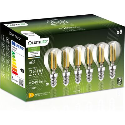 OEM 6 Lampadine Led E14 A Sfera P45 2w = 25w 249lm 4000k Neutro Filamento Lumiled A 360° OEM 6 Lampadine Led E14 A Sfera P45 2w = 25w 249lm 4000k Neutro Filamento Lumiled A 360°