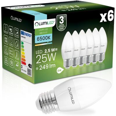OEM 6 Lampadine Led E27 A Candela B35 2,5w = 25w 249lm 6500k Luce Fredda 180° Lumiled OEM 6 Lampadine Led E27 A Candela B35 2,5w = 25w 249lm 6500k Luce Fredda 180° Lumiled