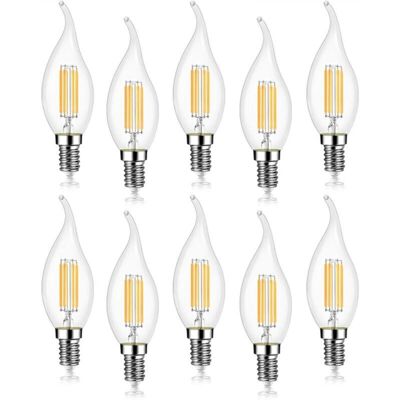 OEM Confezione Da 10 Lampadine A Filamento Led E14 Da 4w, Effetto Fiamma Di Candela, Luce Bianca Calda 2700k, Non Dimmerabili, Angolo Del Fascio Luminoso Di 360°. OEM Confezione Da 10 Lampadine A Filamento Led E14 Da 4w, Effetto Fiamma Di Candela, Luce Bianca Calda 2700k, Non Dimmerabili, Angolo Del Fascio Luminoso Di 360°.