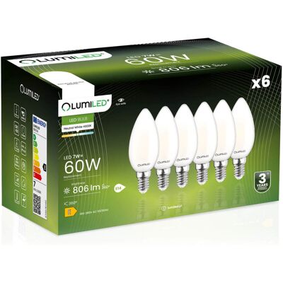 OEM 6 Lampadine Led E14 A Candela B35 7w = 60w 806lm 4000k Neutro Filamento Lumiled A 360° OEM 6 Lampadine Led E14 A Candela B35 7w = 60w 806lm 4000k Neutro Filamento Lumiled A 360°