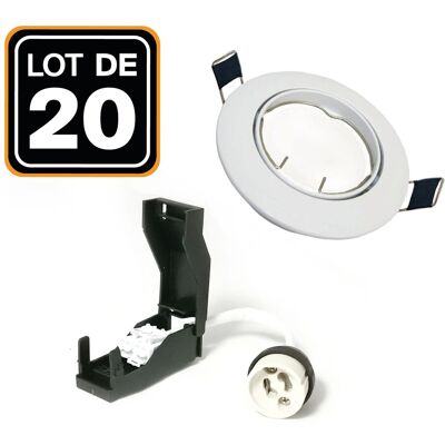 EUROPALAMP - Lotto Di 20. Illuminazione Da Incasso Per Interni Gu10 Anello Da Incasso Regolabile E Inclinabile + Portalampada Classe 2 (clip-on) EUROPALAMP - Lotto Di 20. Illuminazione Da Incasso Per Interni Gu10 Anello Da Incasso Regolabile E Inclinabile + Portalampada Classe 2 (clip-on)